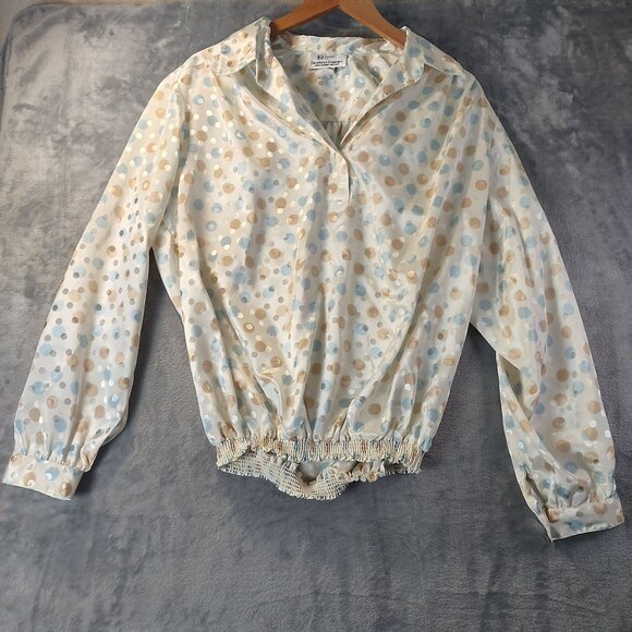 Drapers‎ Damons Womens Blouse 16 Polka Dot Satin Look Long Sleeve Made in USA - Picture 1 of 10